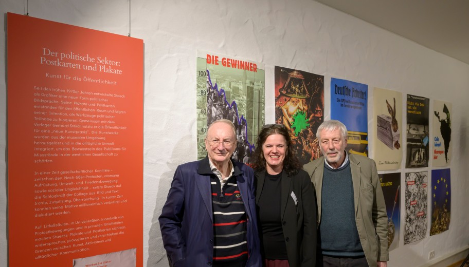 (v. l. n. r.): Klaus Staeck, Diana Busch und Manfred Mayer.